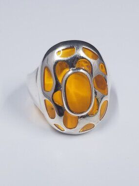 Retro Futuristic Orange Silver Ring
